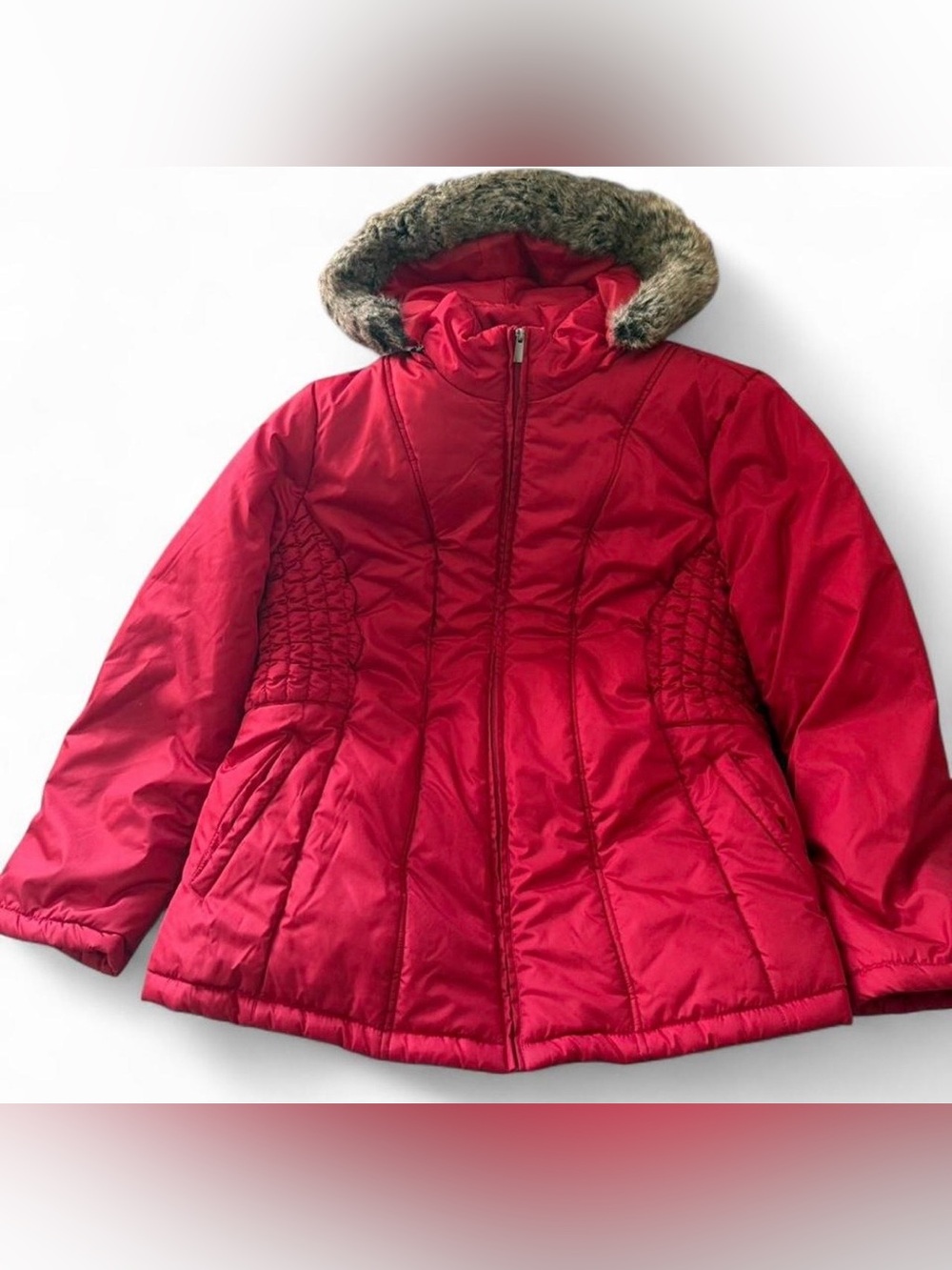 Womens Red Faded GloryQuilted Puffer Jacket with Faux Fur Hood Sz 3X